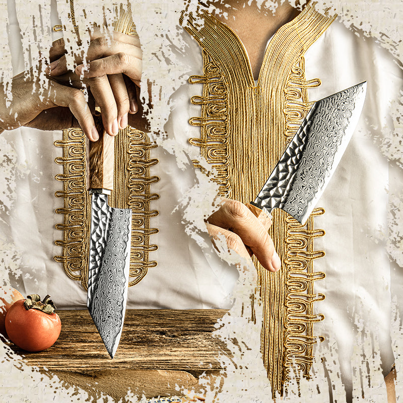 Grandsharp 5.5 Inch Japanese Bunka Knife AUS10 Core 67 Layers Damascus Steel Kitchen Bunka Knives Stabilized Wood & Resin Handle