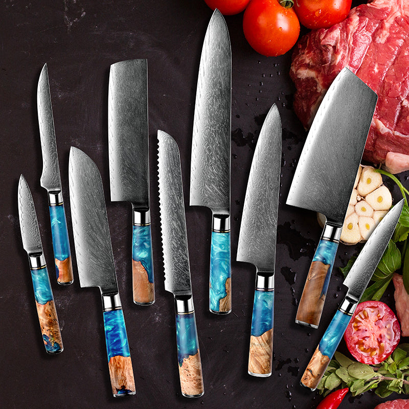 Damascus Kitchen Knives vg10 Japanese Stainless Steel Chef Santoku Cleaver Bread Utility Paring Boning Knife Cooking Tools