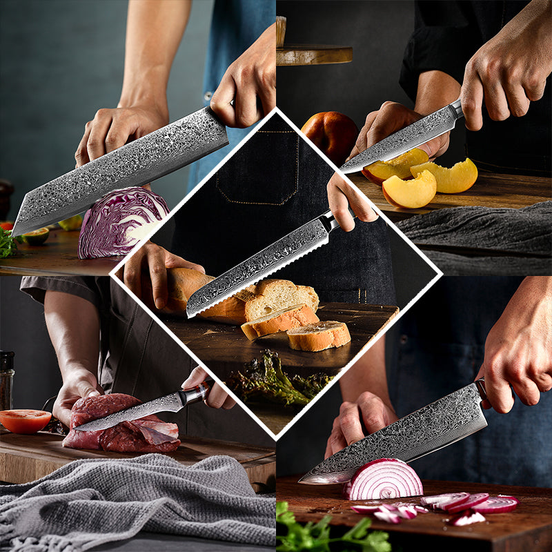 Damascus Kitchen Knives 67 Layers AUS-10 Japanese Steel Chef Santoku B –  grandsharp-knives