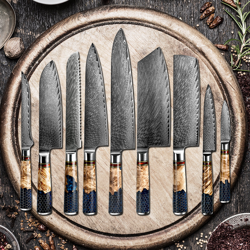 Damascus Kitchen Knives 67 Layers AUS-10 Japanese Steel Chef Santoku B –  grandsharp-knives
