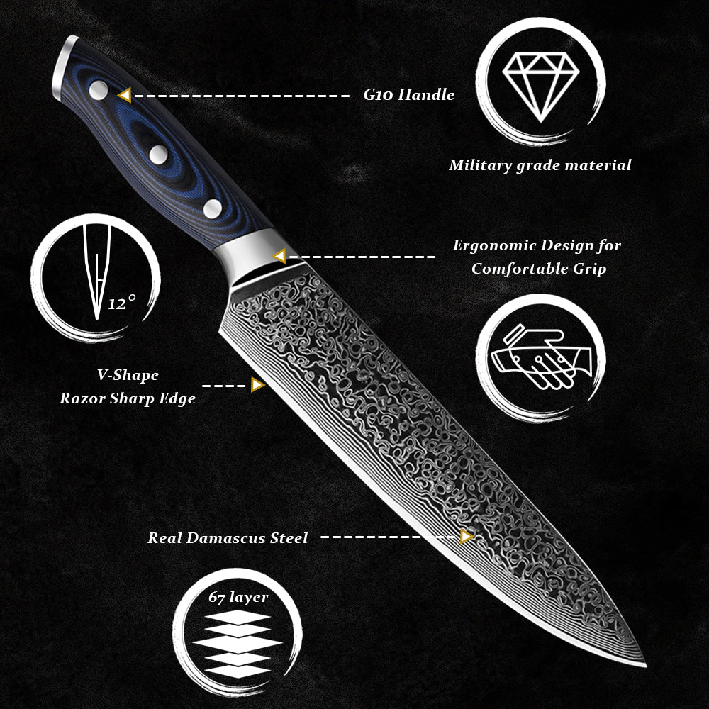 Damascus Kitchen Knives 67 Layers AUS-10 Japanese Steel Chef Santoku Boning Utility Slicing Knives