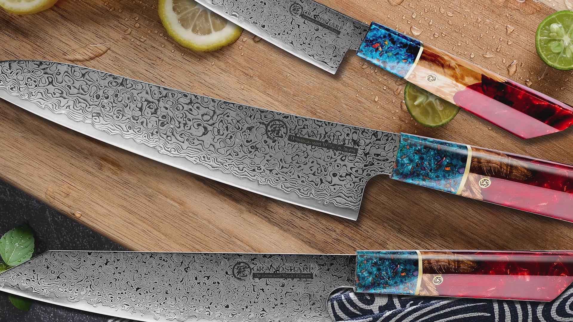 5 Pcs Damascus Kitchen Knife Set AUS10 Chef Knife Kiritsuke Boning Uti –  grandsharp-knives