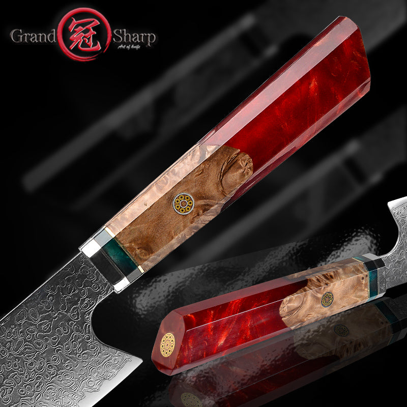 Damascus and Lacquer Paper Knife - Red and Green - Japanese Knife Imports
