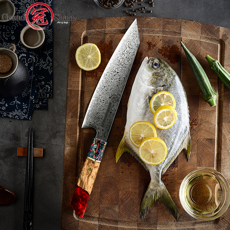 Elegant Style 8″ Chef Knife - 67-layer VG10 Damascus (Tsunami Series) -  Damascus Steel Store