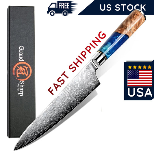 8 Inch Chef Knife Damascus Steel 67 Layers VG10 Japanese Chef Kitchen Knives Premium Cooking Tools Wood Resin Handle